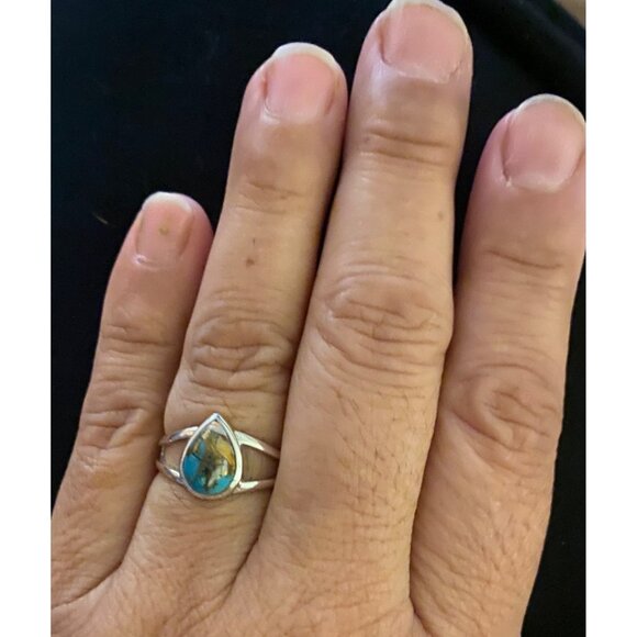 NEW Teardrop Spiny Oyster Turquoise and Sterling Silver Ring Size 7 - Picture 5 of 5